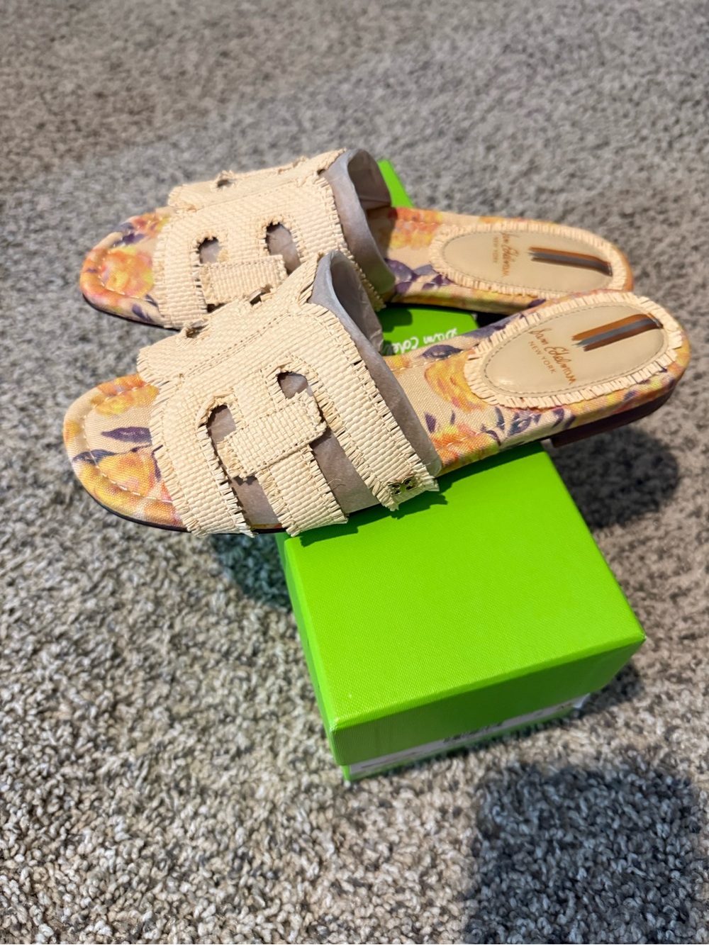 Sam Edelman Cream Beaded Slide Sandals with Floral Footbed - Picture 2 of 4